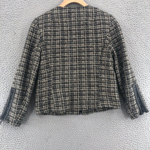Banana Republic Blazer Womens 2 Petite Gray Wool Blend Tweed Zip 3/4 Sleeve PU - Picture 3 of 12